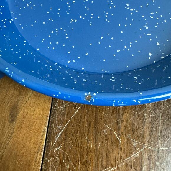 Vintage blue‎ white speckled enamel granite ware skillet cooking pan - Picture 2 of 7